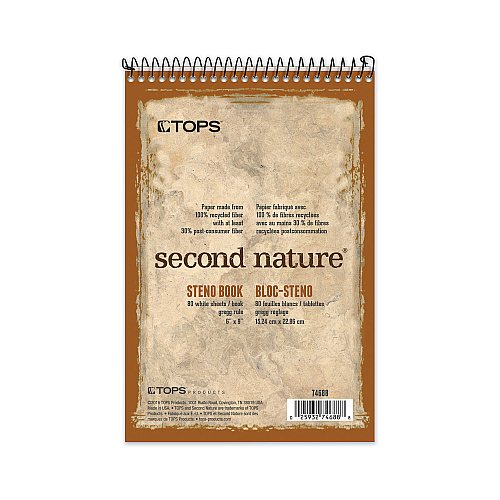 TOPS Second Nature Recycled Notepads, Gregg Rule, Brown Cover, 80 White 6 x 9 Sheets (74688)