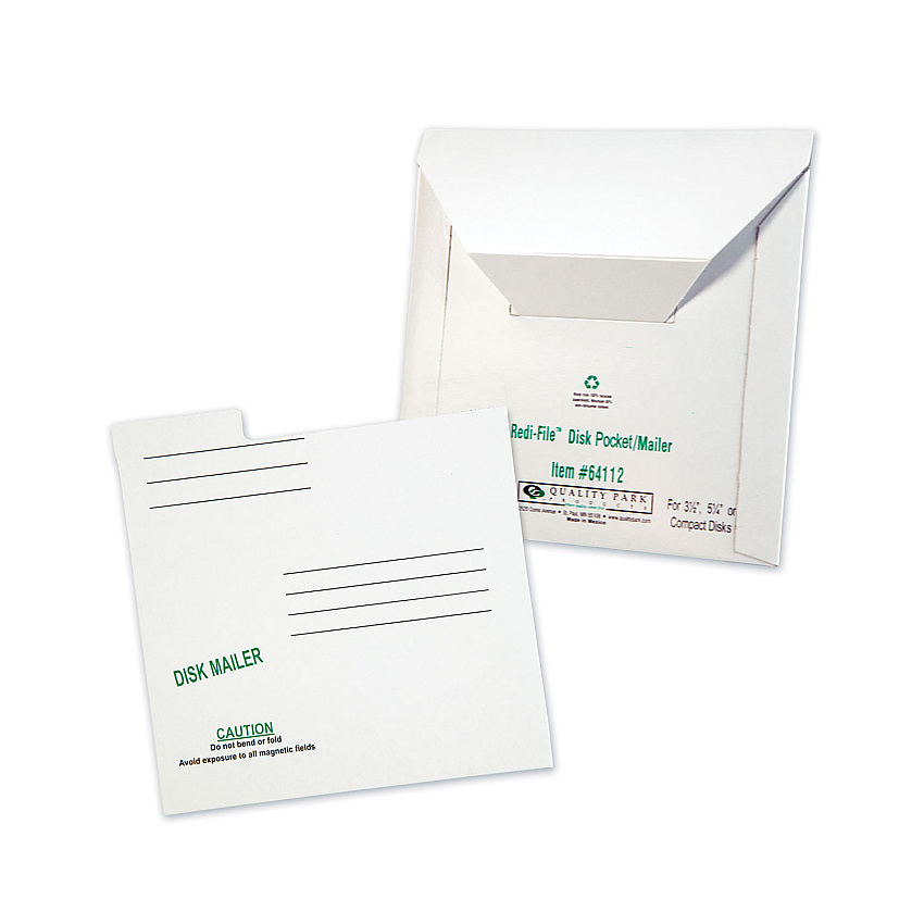 Quality Park Redi-File Disk Pocket/Mailer for CDs/DVDs, Square Flap, Tuck-Tab Closure, 6 x 5.88, White, 10/Pack (64112)