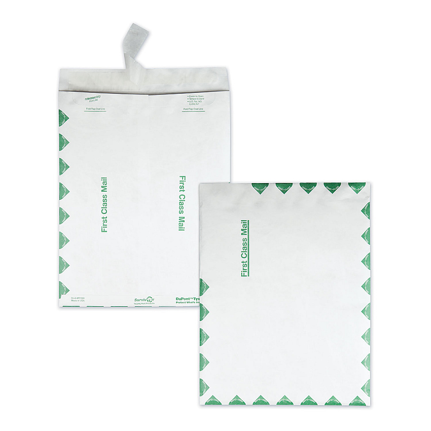 Survivor Lightweight 14 lb Tyvek Catalog Mailers, First Class, #15 1/2, Square Flap, Redi-Strip Closure, 12 x 15.5, White, 100/Box (R1800)