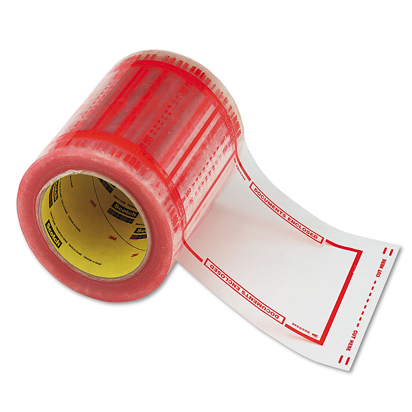 Scotch Pouch Tape, 3" Core, 5" x 6", Transparent, Orange Border (82405)
