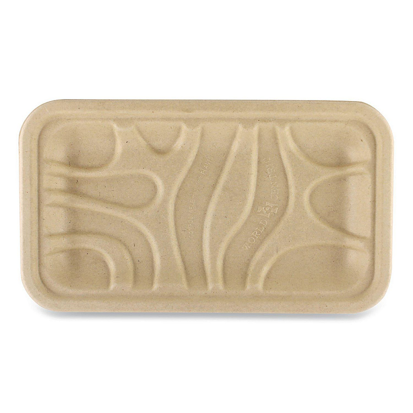 World Centric Fiber Trays, PLA Lined, PFAS Free, 1-Compartment, 8.3 x 4.9 x 0.7, Natural, Paper, 500/Carton (TRSC17SLLF)