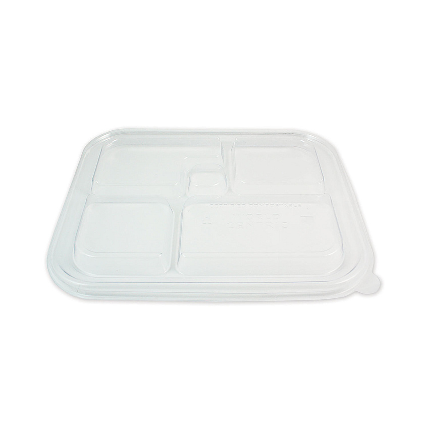 World Centric PLA Lids for Fiber Bento Box Containers, Five Compartments, 12.1 x 9.8 x 0.8, Clear, Plastic, 300/Carton (TRLCSBB)