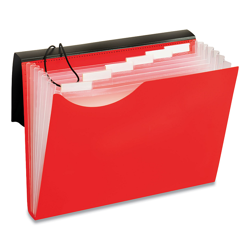 Pendaflex Seven-Pocket Poly Expanding File, 1" Expansion, 7 Sections, Elastic Cord Closure, 1/6-Cut Tabs, Letter Size, Red (67440RED)