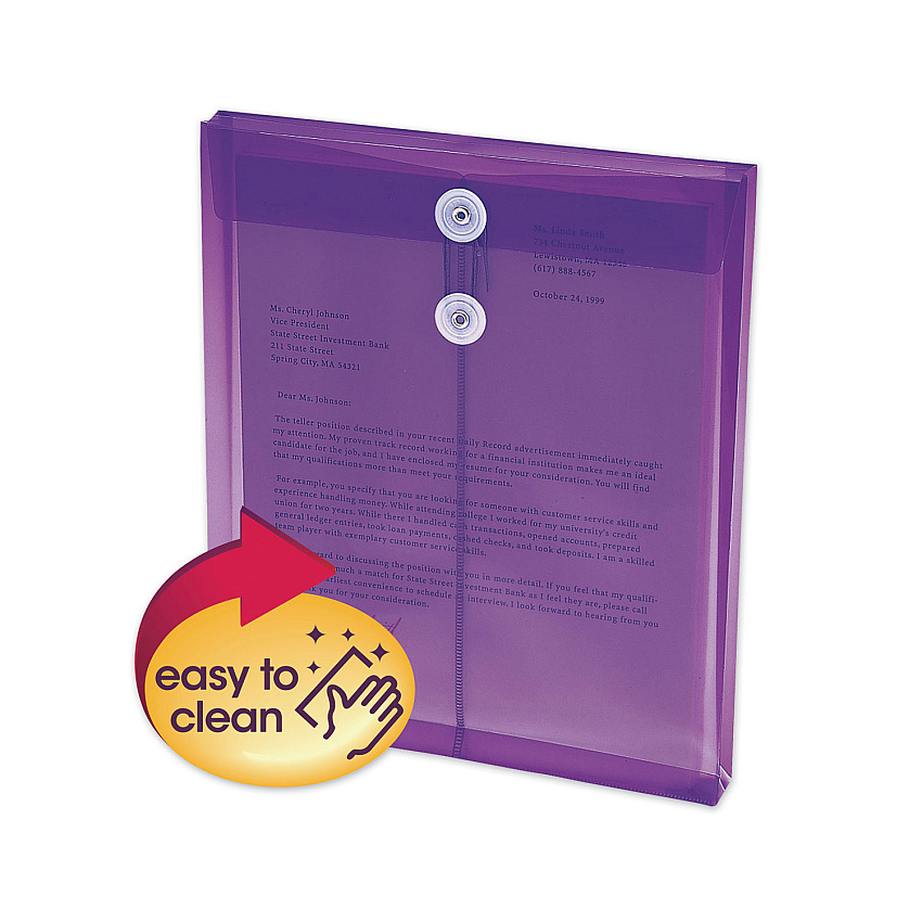 Smead Poly String and Button Interoffice Envelopes, Open-End (Vertical), 9.75 x 11.63, Transparent Purple, 5/Pack (89544)