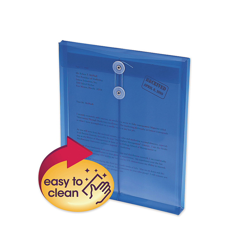 Smead Poly String and Button Interoffice Envelopes, Open-End (Vertical), 9.75 x 11.63, Transparent Blue, 5/Pack (89542)