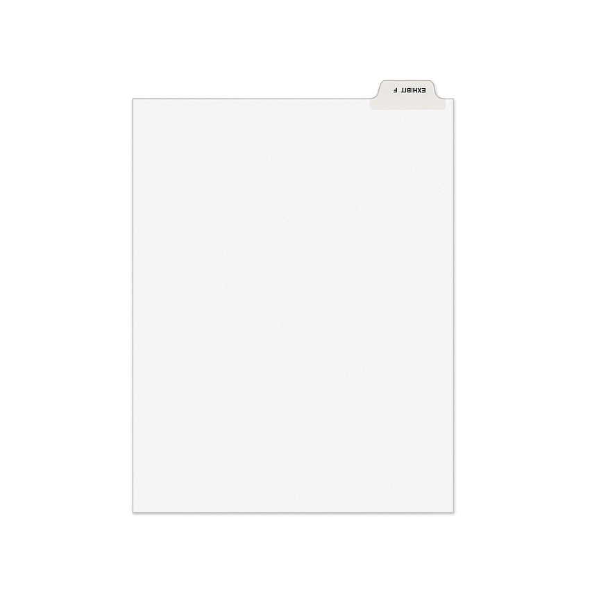Avery-Style Preprinted Legal Bottom Tab Divider, 26-Tab, Exhibit F, 11 x 8.5, White, 25/PK 25 x Divider(s) - Bottom Tab(s) - Exhibit F - 1 Tab(s)/Set - 8.5" Divider Width x 11" Divider Length - Letter - 8.50" Width x 11" Length - White Paper Divid (11945)