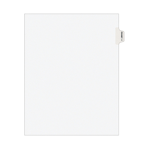 Avery-Style Preprinted Legal Side Tab Divider, 26-Tab, Exhibit V, 11 x 8.5, White, 25/Pack, (1392) 1 Printed Tab(s) - Character - V - 8.5" Divider Width x 11" Divider Length - Letter - White Paper Divider - Paper Tab(s) - 20% Recycled - Reinforced (01392)