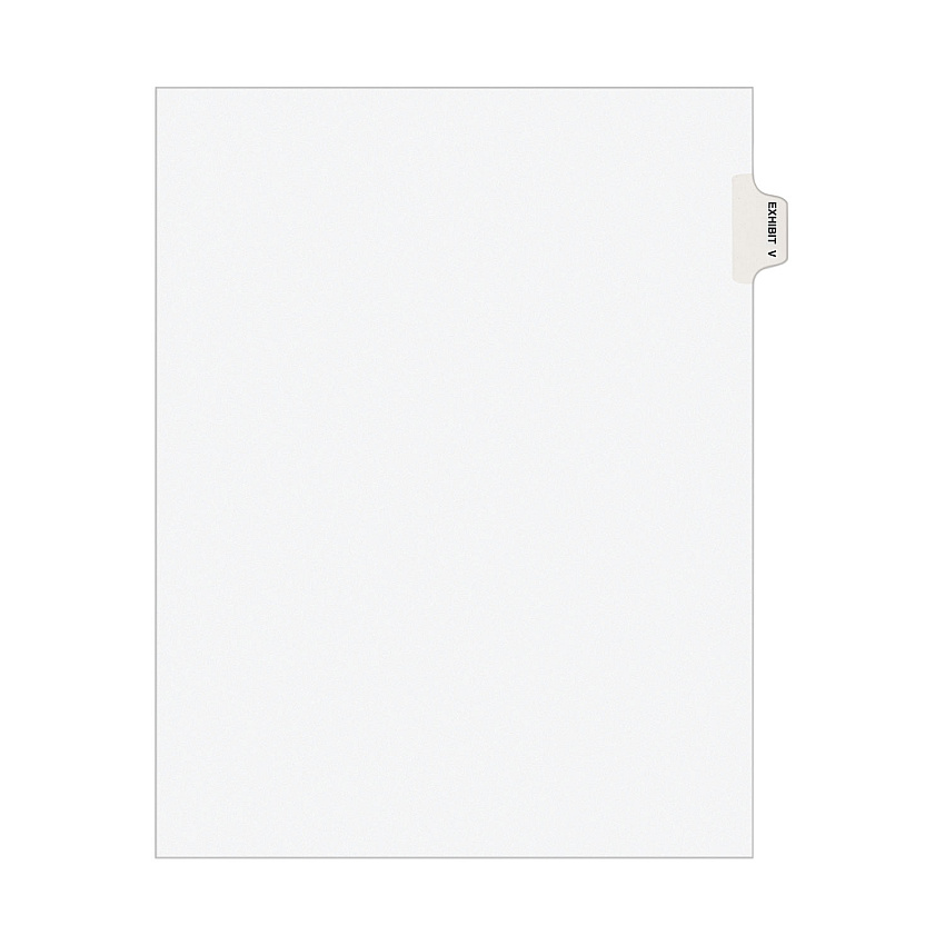 Avery-Style Preprinted Legal Side Tab Divider, 26-Tab, Exhibit V, 11 x 8.5, White, 25/Pack, (1392) 1 Printed Tab(s) - Character - V - 8.5" Divider Width x 11" Divider Length - Letter - White Paper Divider - Paper Tab(s) - 20% Recycled - Reinforced (01392)