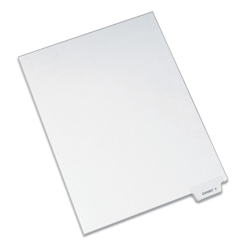Avery-Style Preprinted Legal Bottom Tab Dividers, 26-Tab, Exhibit Y, 11 x 8.5, White, 25/Pack 25 x Divider(s) - Bottom Tab(s) - Exhibit Y - 1 Tab(s)/Set - 8.5" Divider Width x 11" Divider Length - Letter - 8.50" Width x 11" Length - White Paper Di (12398)
