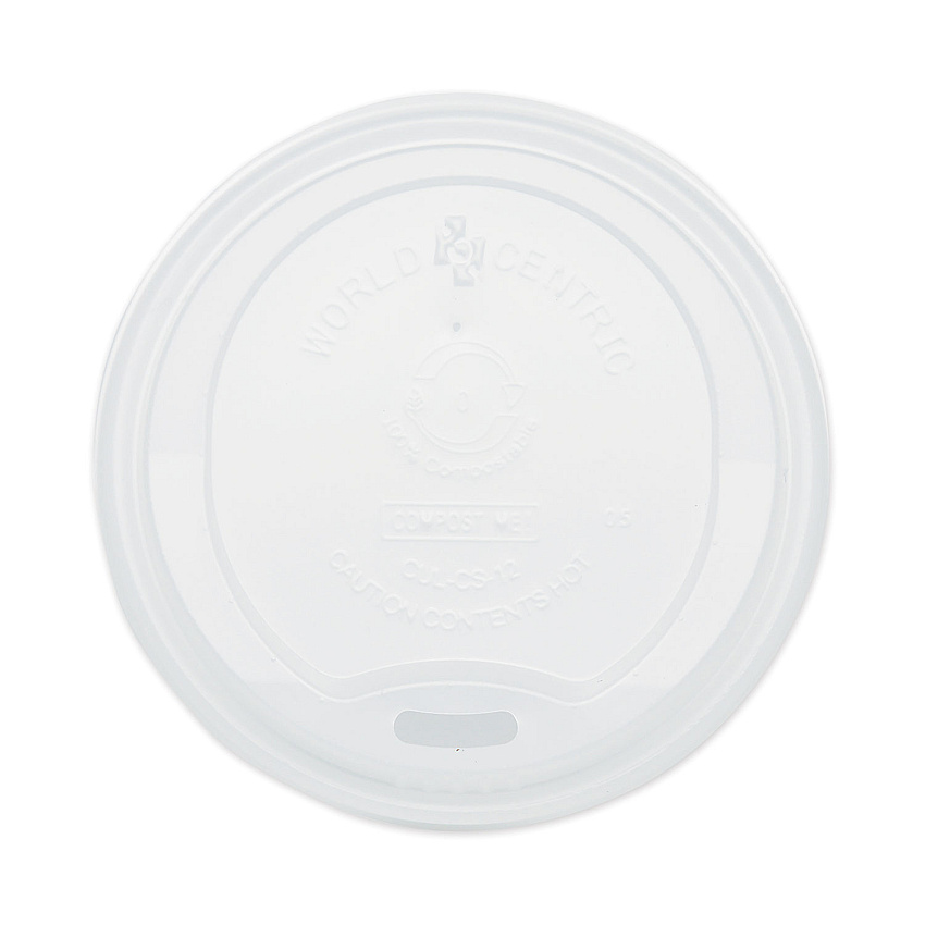 World Centric PLA Lids for Hot Cups, Fits 10 oz to 20 oz Cups, White, 1,000/Carton (CULCS12)