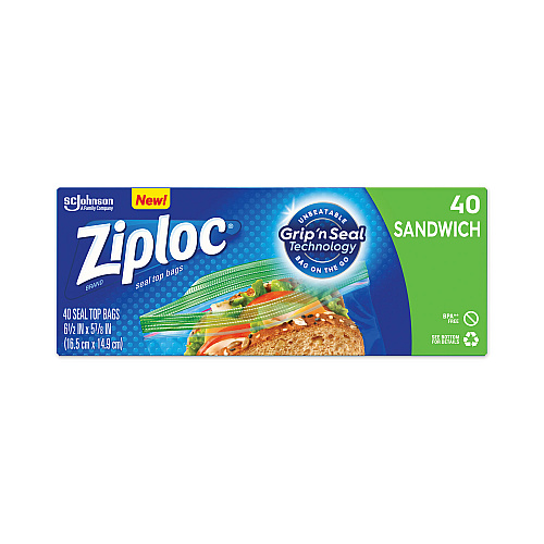 Ziploc Resealable Sandwich Bags, 6.5" x 5.88", Clear, 40/Box (315882BX)