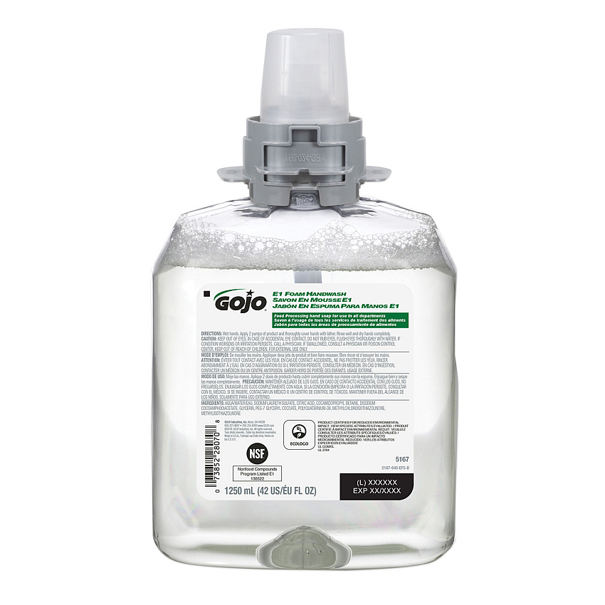 GOJO E1 Foam Handwash Refill, Fragrance-Free, 1,250 mL, 4/Carton (516704CT)