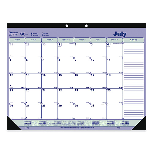 Blueline Academic 13-Month Desk Pad Calendar, 21.25 x 16, White/Blue/Green Sheets, Black Headband, 13-Month: July 2025 to July 2026 (CA181731)