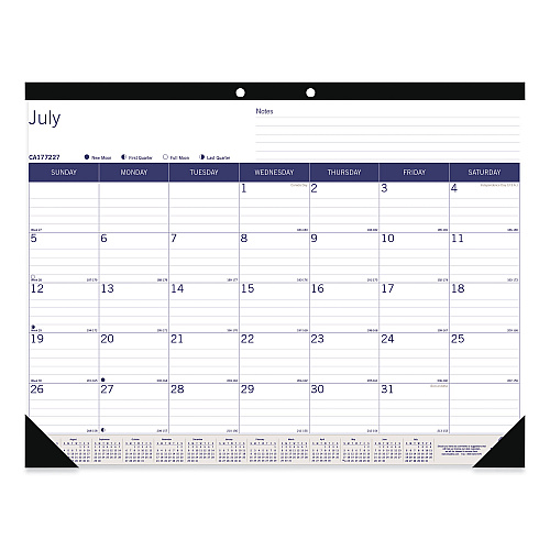 Blueline DuraGlobe Academic Desk Pad Calendar, 22 x 17, White/Blue/Gray Sheets, Black Headband, 13-Month: July 2025 to July 2026 (CA177227)