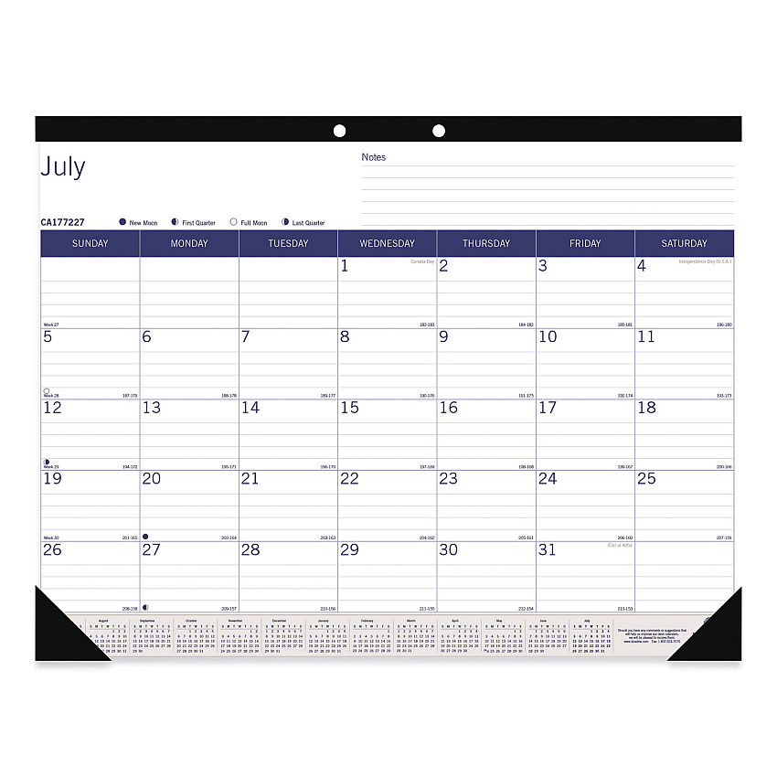 Blueline DuraGlobe Academic Desk Pad Calendar, 22 x 17, White/Blue/Gray Sheets, Black Headband, 13-Month: July 2025 to July 2026 (CA177227)