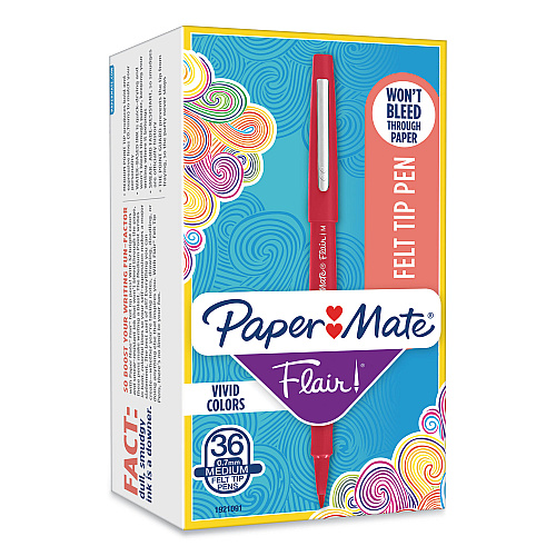 Paper Mate Point Guard Flair Felt Tip Porous Point Pen, Stick, Bold 1.4 mm, Red Ink, Red Barrel, 36/Box (1921091)