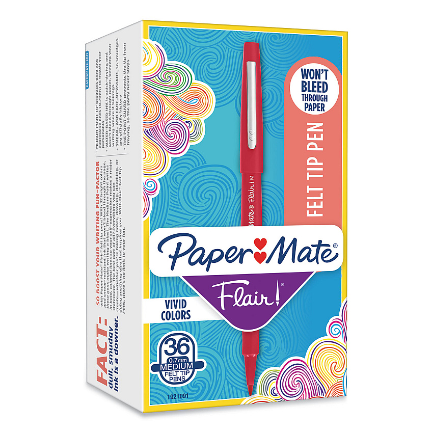 Paper Mate Point Guard Flair Felt Tip Porous Point Pen, Stick, Bold 1.4 mm, Red Ink, Red Barrel, 36/Box (1921091)