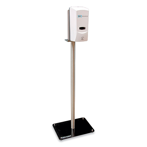 BK Resources Hand Sanitizer Stand with Hands Free Dispenser, 1,000 mL, 12 x 16 x 51, Silver/White/Black (BKSSPC10D)
