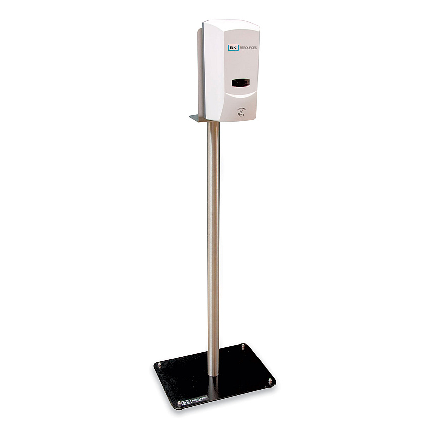 BK Resources Hand Sanitizer Stand with Hands Free Dispenser, 1,000 mL, 12 x 16 x 51, Silver/White/Black (BKSSPC10D)