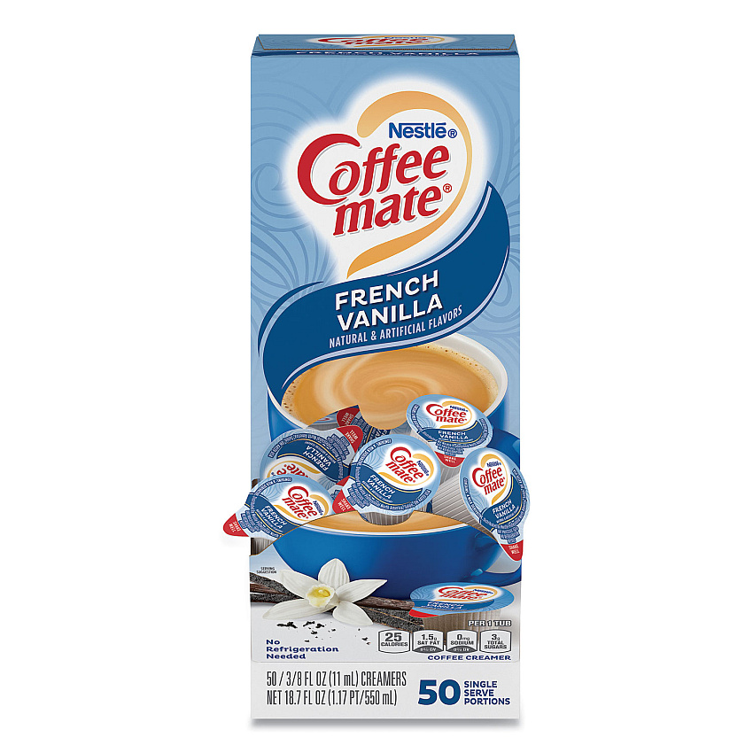 Coffee-mate Liquid Coffee Creamer, French Vanilla, 0.38 oz Mini Cups, 50/Box (35170BX)