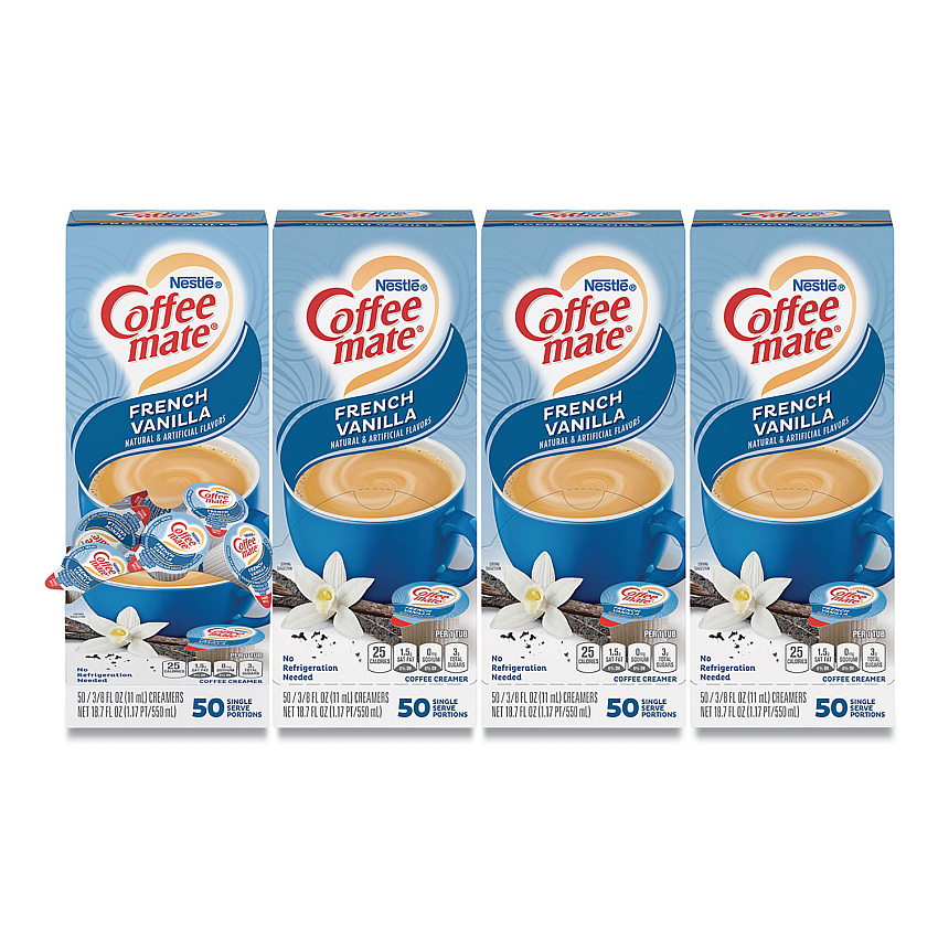 Coffee-mate Liquid Coffee Creamer, French Vanilla, 0.38 oz Mini Cups, 50/Box, 4 Boxes/Carton, 200 Total/Carton (35170CT)