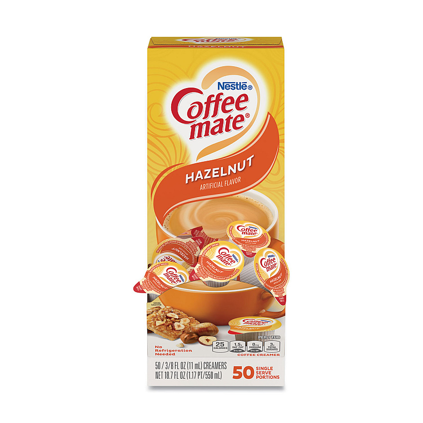 Coffee-mate Liquid Coffee Creamer, Hazelnut, 0.38 oz Mini Cups, 50/Box (35180BX)