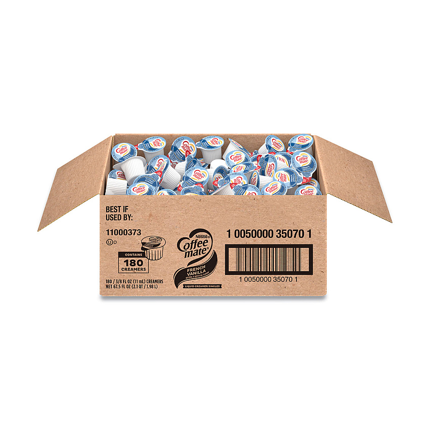 Coffee-mate Liquid Coffee Creamer, French Vanilla, 0.38 oz Mini Cups, 180/Carton (35070)