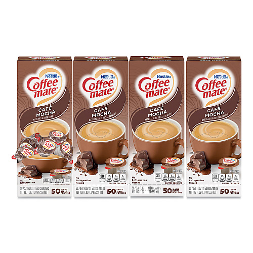 Coffee-mate Liquid Coffee Creamer, Cafe Mocha, 0.38 oz Mini Cups, 50/Box, 4 Boxes/Carton, 200 Total/Carton (35115CT)