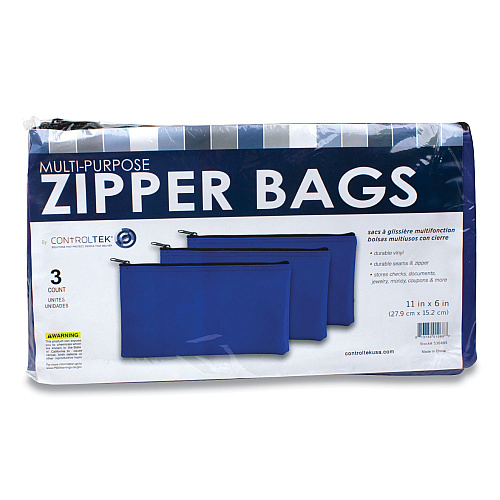 CONTROLTEK Fabric Deposit Bag, Vinyl, 5.5 x 11, Blue, 3/Pack (530495)