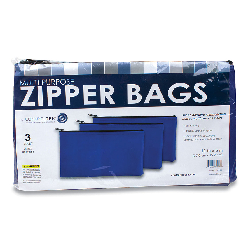 CONTROLTEK Fabric Deposit Bag, Vinyl, 5.5 x 11, Blue, 3/Pack (530495)