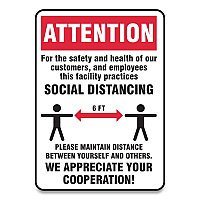 Accuform Social Distance Signs, Wall, 7 x 10, Customers and Employees Distancing, Humans/Arrows, Red/White, 10/Pack (MGNG901VPESP)