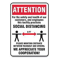 Accuform Social Distance Signs, Wall, 10 x 14, Customers and Employees Distancing, Humans/Arrows, Red/White, 10/Pack (MGNG905VPESP)