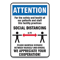 Accuform Social Distance Signs, Wall, 10 x 14, Patients and Staff Social Distancing, Humans/Arrows, Blue/White, 10/Pack (MGNG907VPESP)