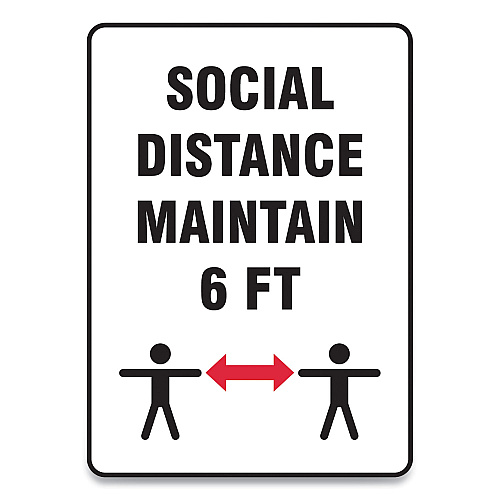 Accuform Social Distance Signs, Wall, 7 x 10, "Social Distance Maintain 6 ft", 2 Humans/Arrows, White, 10/Pack (MGNF547VPESP)