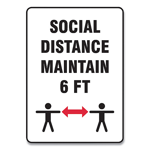Accuform Social Distance Signs, Wall, 10 x 14, "Social Distance Maintain 6 ft", 2 Humans/Arrows, White, 10/Pack (MGNF549VPESP)