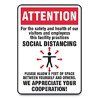 Accuform Social Distance Signs, Wall, 10 x 14, Visitors and Employees Distancing, Humans/Arrows, Red/White, 10/Pack (MGNG906VPESP)