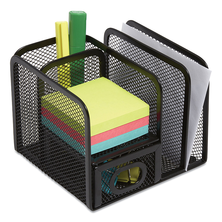 TRU RED Five Compartment Wire Mesh Accessory Holder, 5.9 x 6.29 x 5.11, Black (24402461)