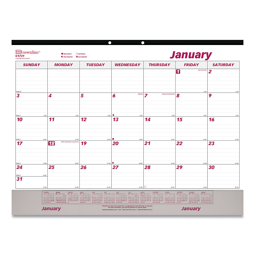 Brownline Monthly Desk Pad Calendar, 22 x 17, White/Burgundy Sheets, Black Binding, Clear Corners, 12-Month (Jan to Dec): 2026 (C1731V)