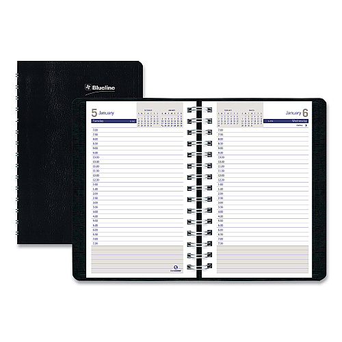 Blueline DuraGlobe Daily Planner, 30-Minute Appointments, 8 x 5, Black Soft Cover, 12-Month (Jan to Dec): 2026 (C21021T)