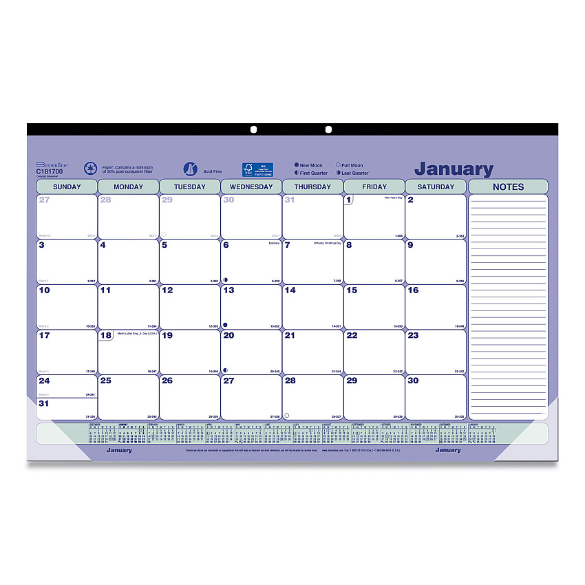 Brownline Monthly Desk Pad Calendar, 17.75 x 10.88, White/Blue/Green Sheets, Black Binding, Clear Corners, 12-Month (Jan to Dec): 2026 (C181700)