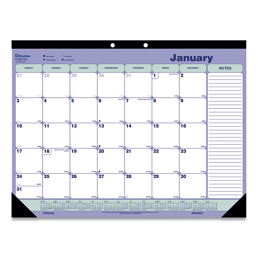Blueline Monthly Desk Pad Calendar, 21.25 x 16, White/Blue/Green Sheets, Black Binding, Black Corners, 12-Month (Jan to Dec): 2026 (C181731)