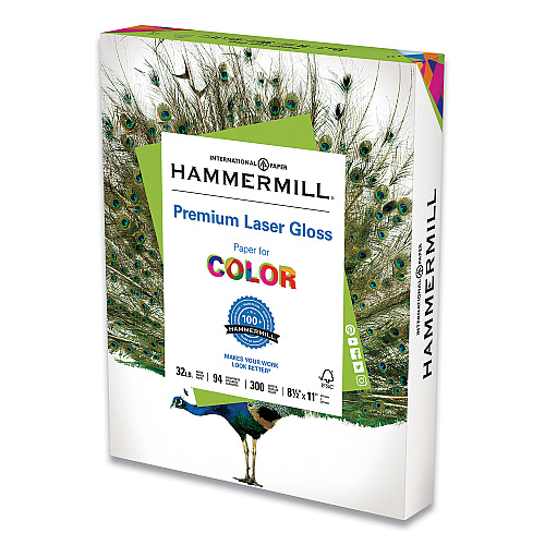 Hammermill Premium Laser Gloss Print Paper, 94 Bright, 32lb, 8.5 x 11, White, 300/Pack (163110)