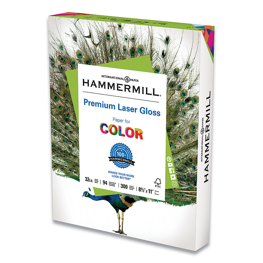Hammermill Premium Laser Gloss Print Paper, 94 Bright, 32lb, 8.5 x 11, White, 300/Pack (163110)