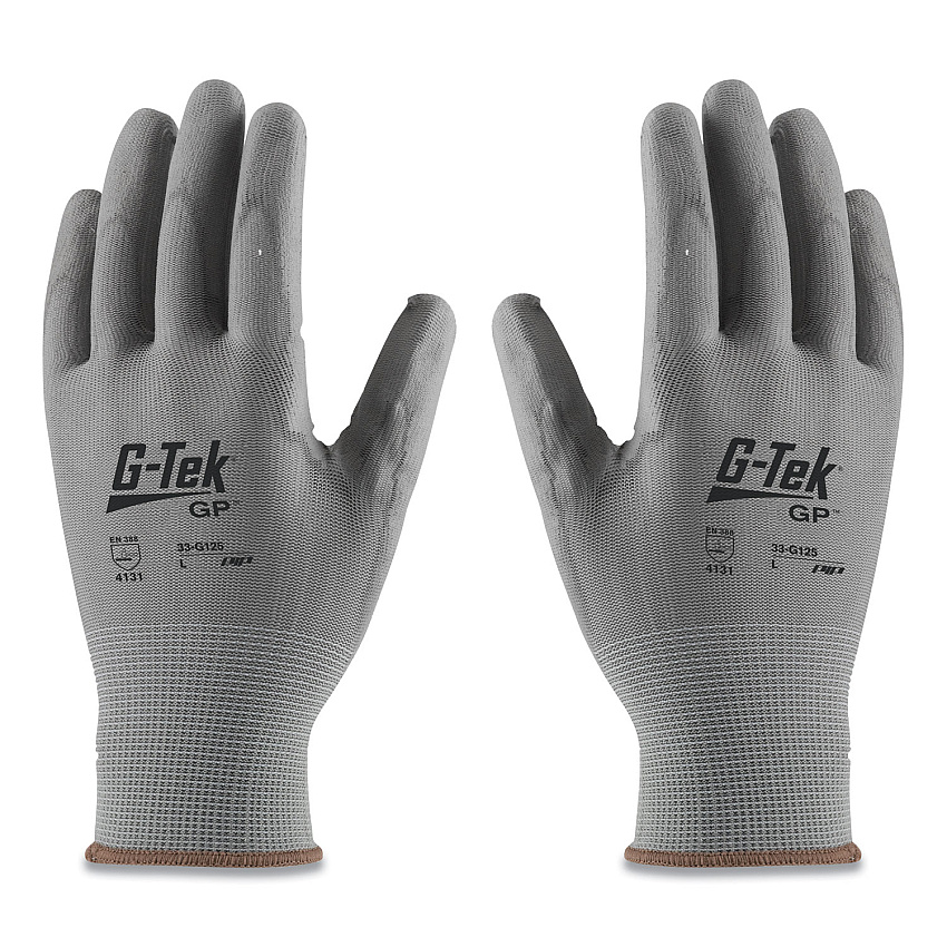 G-Tek GP Polyurethane-Coated Nylon Gloves, Small, Gray, 12 Pairs (33G125S)
