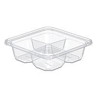 Tamperguard Snack Boxes, 4 Compartments, 6.3 X 6.3 X 1.8, Clear, Plastic, 300/carton