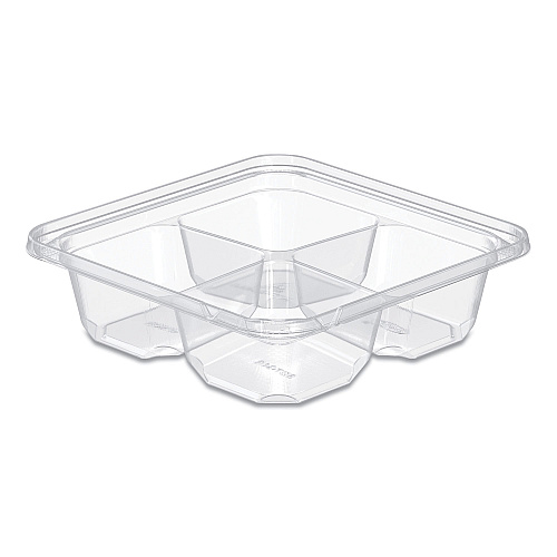 Tamperguard Snack Boxes, 4 Compartments, 6.3 X 6.3 X 1.8, Clear, Plastic, 300/carton