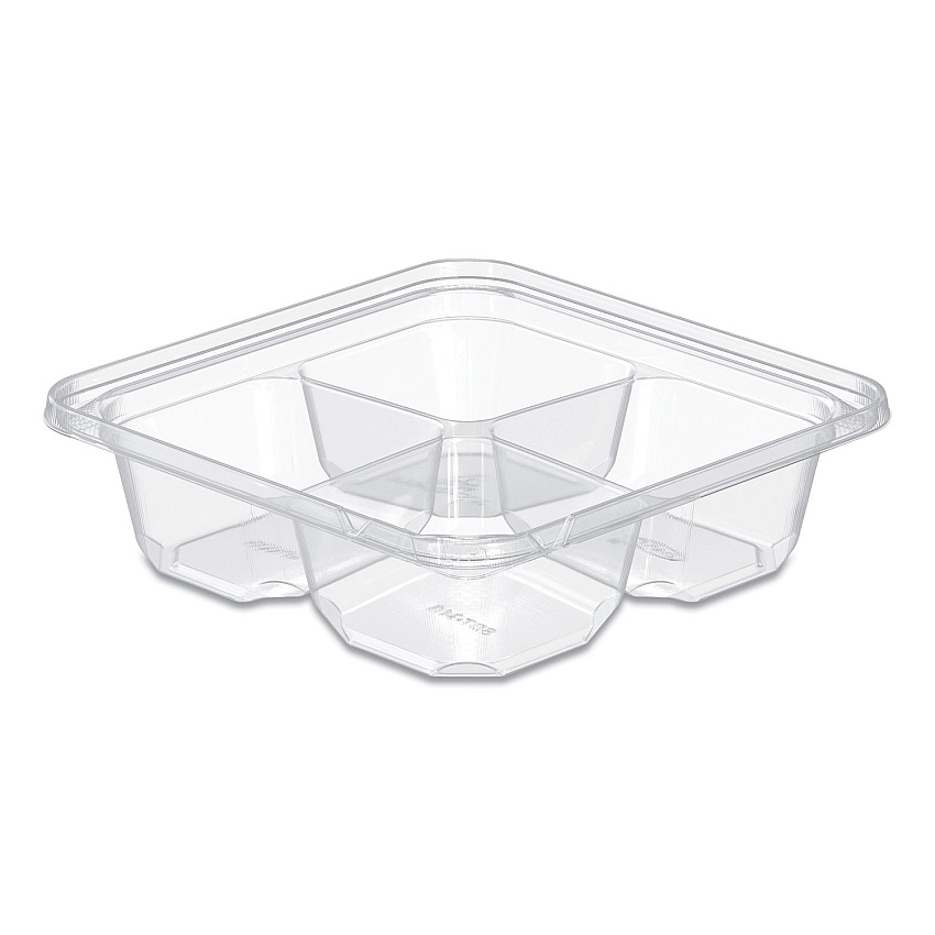 Tamperguard Snack Boxes, 4 Compartments, 6.3 X 6.3 X 1.8, Clear, Plastic, 300/carton