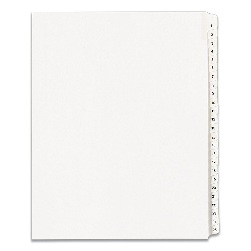 Avery Preprinted Legal Exhibit Side Tab Index Dividers, Allstate Style, 25-Tab, 1 to 25, 11 x 8.5, White, 1 Set, (1701) (01701)