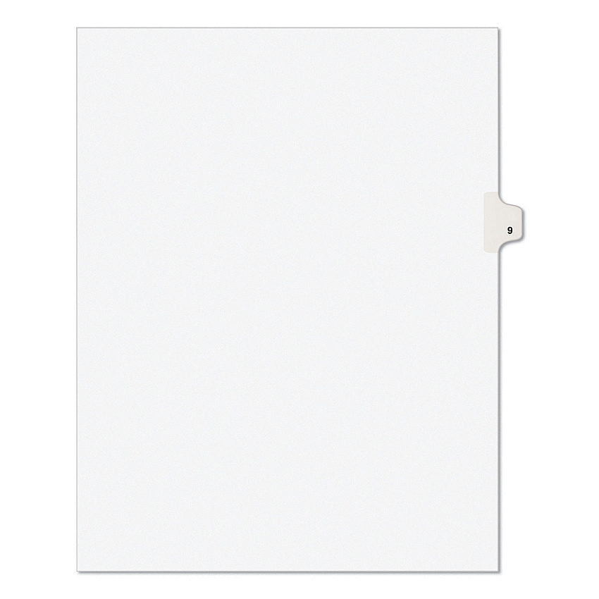 Preprinted Legal Exhibit Side Tab Index Dividers, Avery Style, 10-Tab, 9, 11 x 8.5, White, 25/Pack (11919)