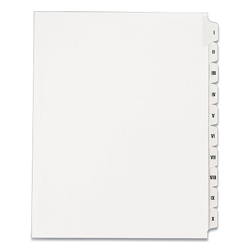 Avery Preprinted Legal Exhibit Side Tab Index Dividers, Allstate Style, 10-Tab, I to X, 11 x 8.5, White, 1 Set (82319)